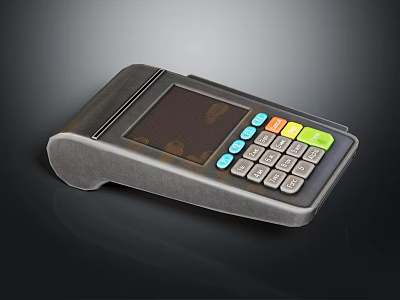 Gray POS Terminal With Digital Screen Colorful Buttons And Numeric Keypad 3d model
