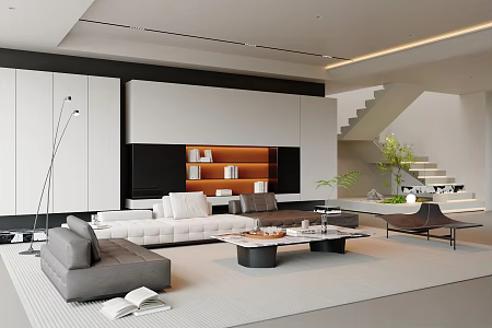 Modern Italian Living Room Sofa Coffee Table Combination Leisure Chair Floor Lamp Study 3d model