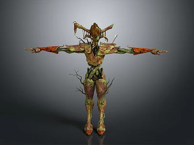 Plant Based Humanoid Creature Character With Tree Branches And Textured Body 3d model