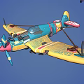 Three Colorful Vintage Biplane Fighter Planes Flying Together in Blue Sky