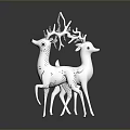White Deer Figurines With Decorative Patterns In Standing Posture On Dark Background With Reflections 3d model