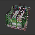 Industrial Metal Frame Structure With Internal Pipes And Support Components