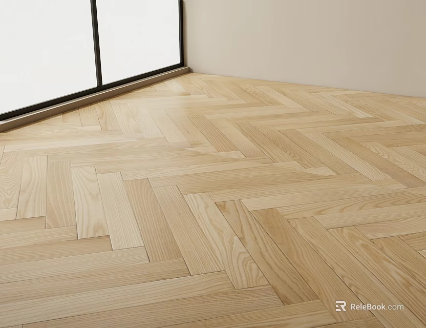 Modern Light Colored Wooden Flooring With Herringbone Pattern In Interior Space 3d model