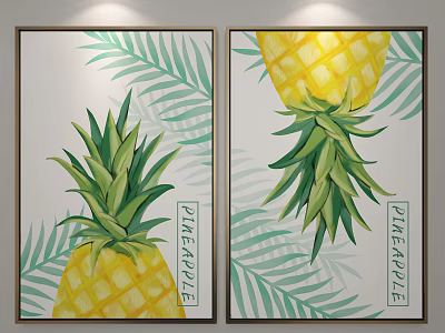Vibrant Pineapple Wall Art With Green Leaves And Framed Decorative Prints 3d model