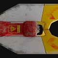 Space Rocket Component Design Featuring Yellow Red Silver Sections And Warning Symbol 3d model