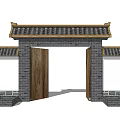 Chinese-style gate building courtyard wall 3d model