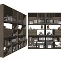Modern Wooden Double Bookcase With Multiple Shelves Drawers And Decorative Items
