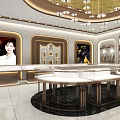 Elegant Modern Jewelry Store Interior With Glass Display Cases Round Counters And Luxury Lighting