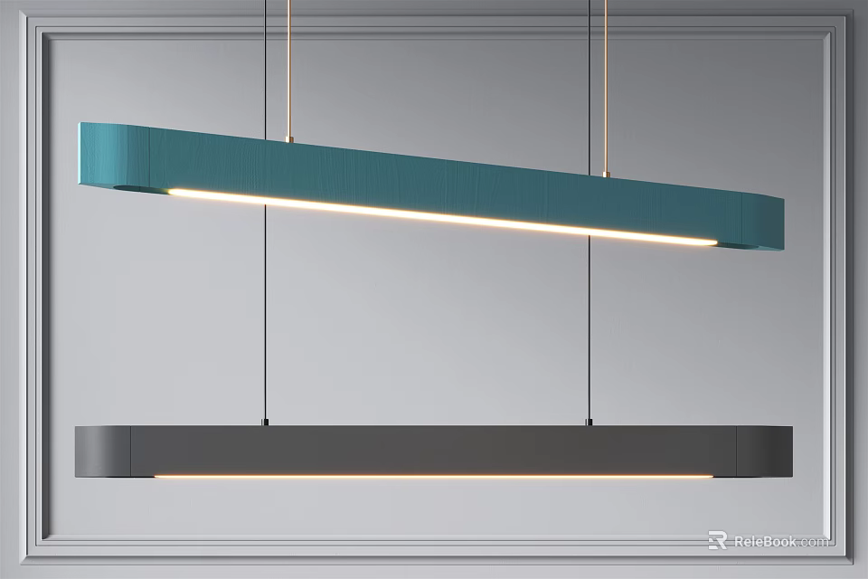 Modern Long Rectangular Pendant Lights in Blue and Gray Sleek Design 3d model 
