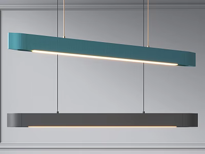 Modern Long Rectangular Pendant Lights in Blue and Gray Sleek Design 3d model