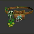 Orange Ornamental Belt With Skull Feather Yellow Pom Poms And Green Beads Decoration