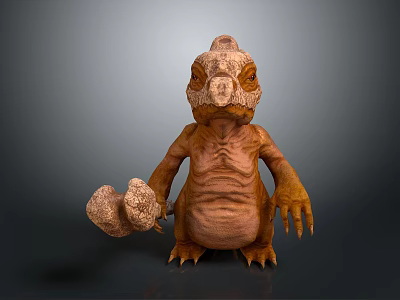 3D Game Movie Monster Character With Rough Skin Big Eyes Clawed Hands And Stone Object 3d model