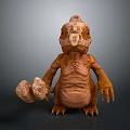 3D Game Movie Monster Character With Rough Skin Big Eyes Clawed Hands And Stone Object
