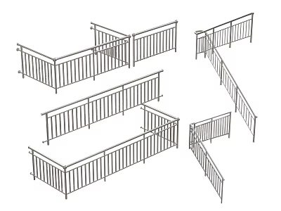 Various Types of Railings Featuring Structural Design Sketches and Different Configurations 3d model