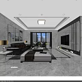 Modern Living And Dining Area Interior With Sofa Coffee Table TV And Large Windows