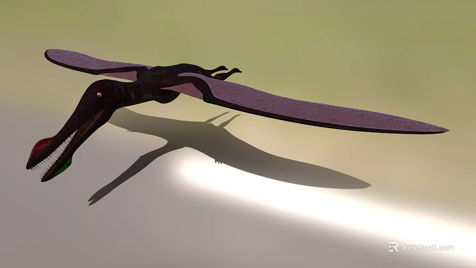 Dark Colored 3D Pterosaur Model With Spread Wings And Shadow 3d model 