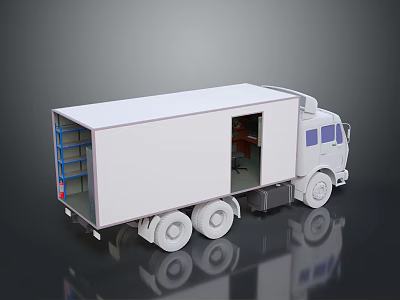 White Box Truck With Open Door And Interior Shelves 3D Model Design 3d model