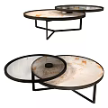 Modern Round Coffee Table With Marble Top And Black Metal Nested Design 3d model