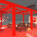 Traditional Chinese Themed Exhibition Booth With Red Decorative Structure And Festive Elements 3d model