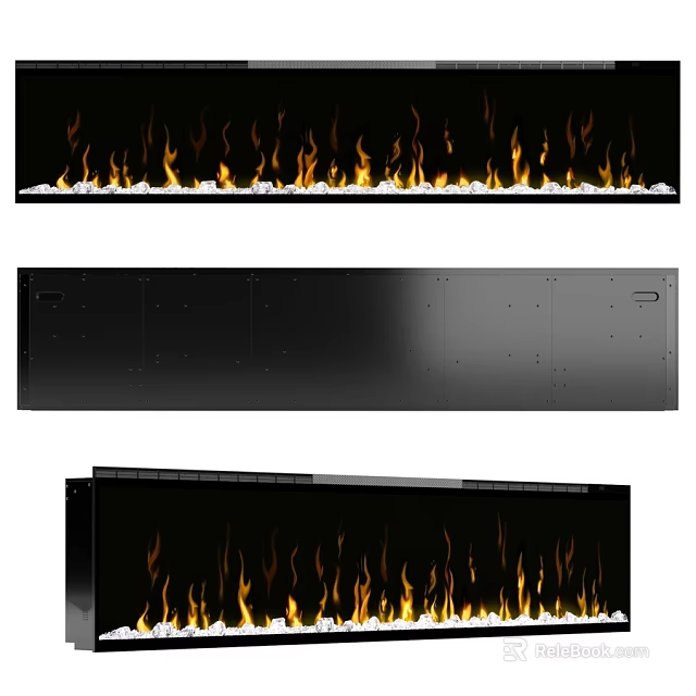 Modern Electric Fireplace With Realistic Flames And Sleek Black Design 3d model 