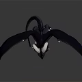 Animated Black Dragon Game Movie Character with Large Wings and Horns
