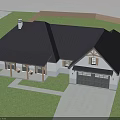 Single Family Residential House With Black Roof White Walls Porch Columns Garage And Green Lawn