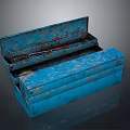Blue Worn Vintage Toolbox With Multiple Compartments And Tools Inside