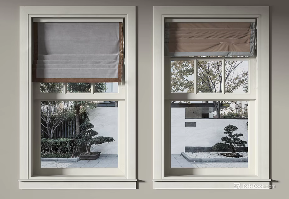 Modern Window Blinds For Home Windows With Outdoor Greenery And Garden View 3d model 