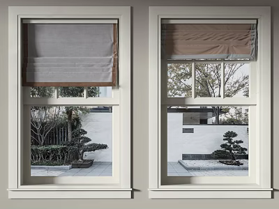 Modern Window Blinds For Home Windows With Outdoor Greenery And Garden View 3d model