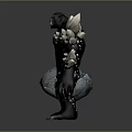Giant Muscular Black Creature With White Crystal Spikes Holding Ice Rock