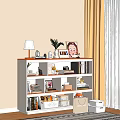 Modern Open Bookcase With Books Decorative Items Plants Lamp And Storage Boxes 3d model