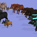 Group of Various Colored Pigs Including Striped Neon Glowing and Different Sizes