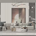 Elegant Modern Sofa And Coffee Table Set With Chandelier Decorative Painting Pillows And Bookshelves