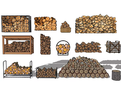 Wooden Logs Stacked in Racks Crates and Piles for Firewood Storage 3d model