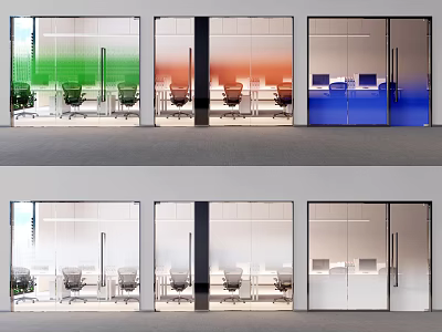 Modern Commercial Storefront Entrance With Glass Doors And Colorful Panel Design 3d model