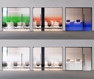 Office white color gradient glass partition 3d model