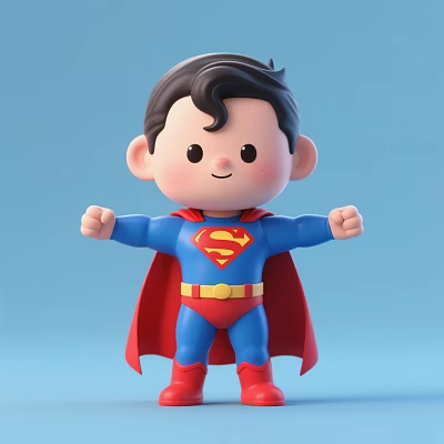 Cute Man In Superman Outfit With Blue Suit Red Cape Yellow Belt Light Blue Background 3d model