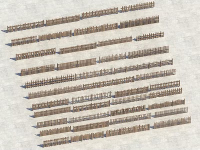 Collection of Various Wooden Garden Fence Styles with Different Designs Displayed 3d model
