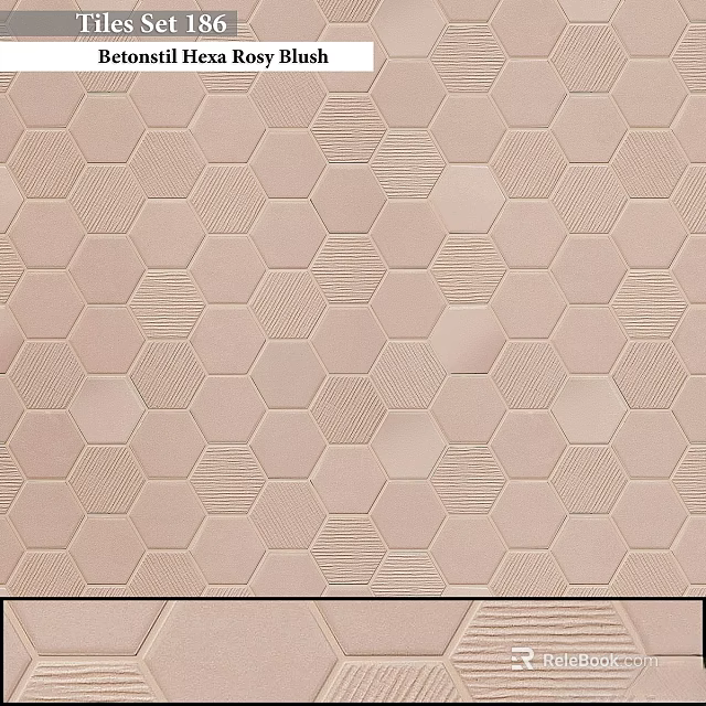 Hexagonal Tile Components With Light Pink Color Various Textures Smooth And Striped Patterns Wall Application 3d model