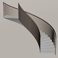 Modern Elegant Spiral Staircase With Curved Wooden Handrail And Illuminated Steps
