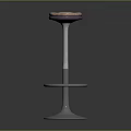 Modern Bar Stool With Wooden Seat Metal Frame Circular Base And Footrest