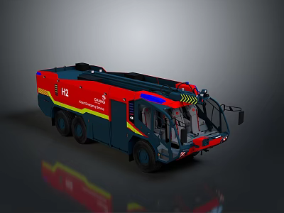 Large Red Fire Truck With Yellow And Blue Stripes Number 12 Fire Service Vehicle 3d model
