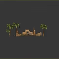 Desert Sand Scene Design With Palm Trees Stone Pillars And Structures 3d model