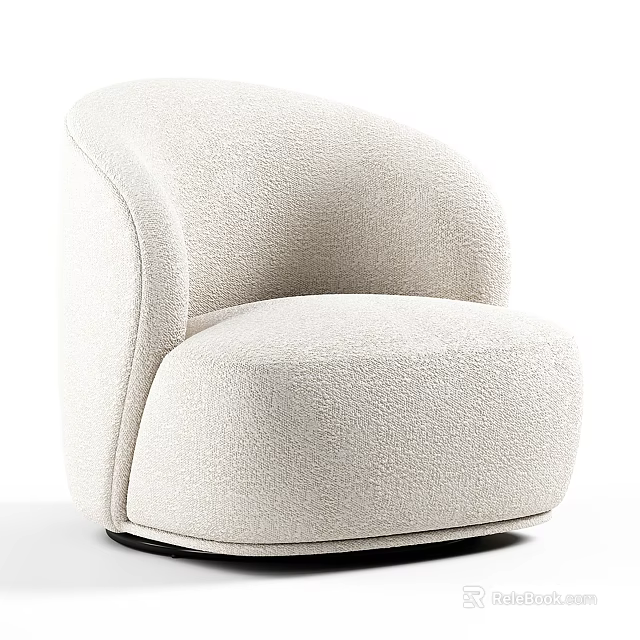 Modern Beige Single Seater Sofa with Curved Backrest Textured Fabric Black Base 3d model 