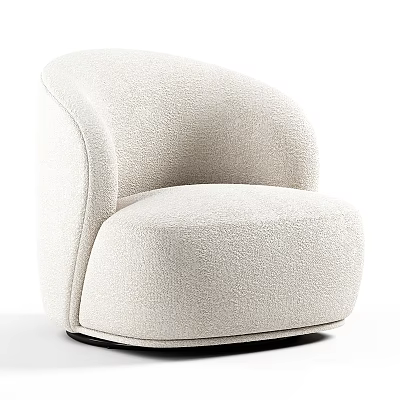 Modern Beige Single Seater Sofa with Curved Backrest Textured Fabric Black Base 3d model