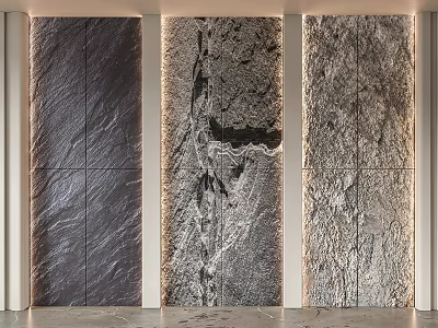 Modern Interior Background Wall With Three Textured Stone Panels And Illuminated Design 3d model
