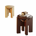 Wooden Side Tables With Unique Geometric Leg Design Round Top And Decorative Books Tray