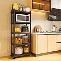 Black Multi Tier Kitchen Storage Rack With Microwave Kettle Jars And Bowls 3d model