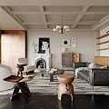 Middle Ancient Living Room Sofa Combination Coffee Table Carpet Leisure Sofa 3d model