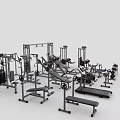 Diverse Sports Equipment Collection Featuring Weight Machines Dumbbells Treadmills And Exercise Benches